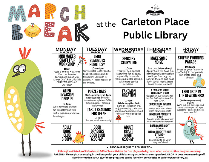 Carleton Place Library March Break Calendar