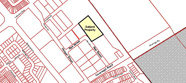 Map showing a parcel of land available on Roe Street