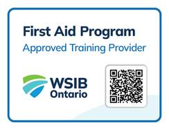 Badge for First Aid Program - Approved Training Provider with logo and qr code